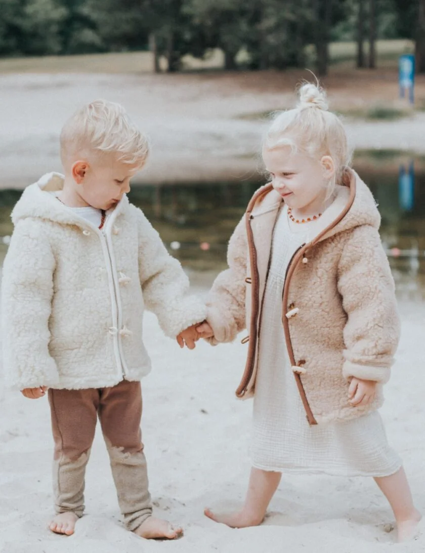 Kinderjas van wol - Kinderjas van wol bruin en wit jongen meisje 1 - JAS/KIN/DTC/BRU/2-4