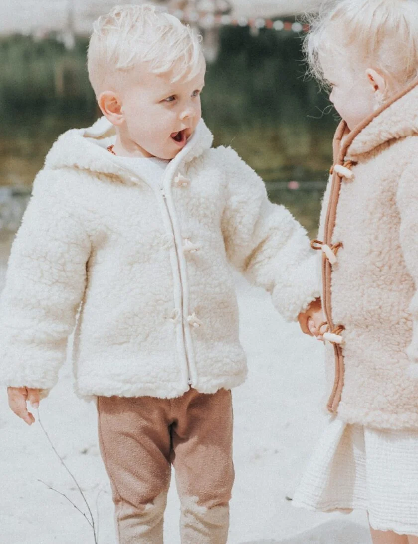 Kinderjas van wol - Wit - Kinderjas van wol wit en bruin jongen meisje - JAS/KIN/DTC/WIT/2-4